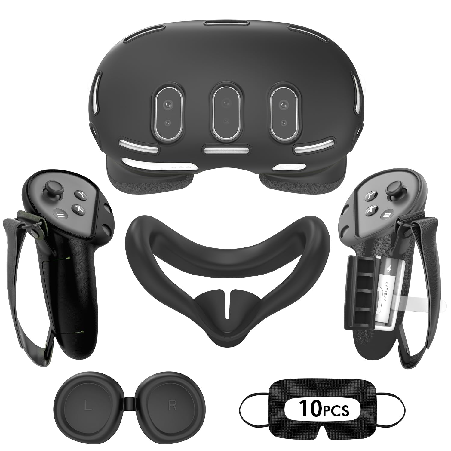 Accessoires pour Oculus Quest 3, ensemble de housses en silicone pour Meta Quest 3, ensemble d'accessoires de réalité virtuelle, comprend une housse en cuir pour manette de jeu, une coque de
