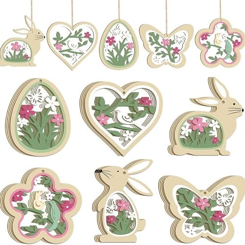 Bunny Ornament 24PCS 6 Styles Hanging Easter Tree Ornaments Wood