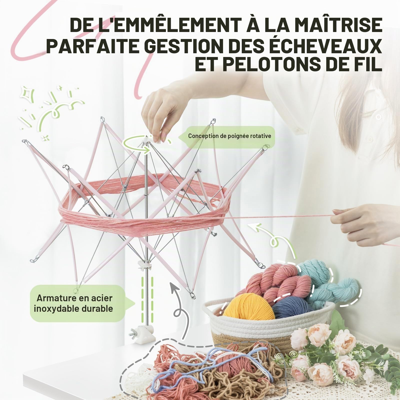 INMAKER Bobinoir à Laine et Dévidoir à Laine, Enrouleur Pelote de Laine | 4oz, Plastique ABS Durable, Manuel, Facile à Utiliser, Portable