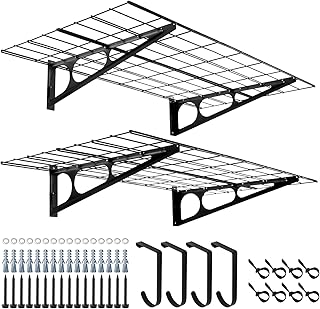 2 prateleiras de 2 x 4 pés com ganchos, 24 x 48 polegadas, prateleiras de parede de metal para loja, cobertura, armazena...