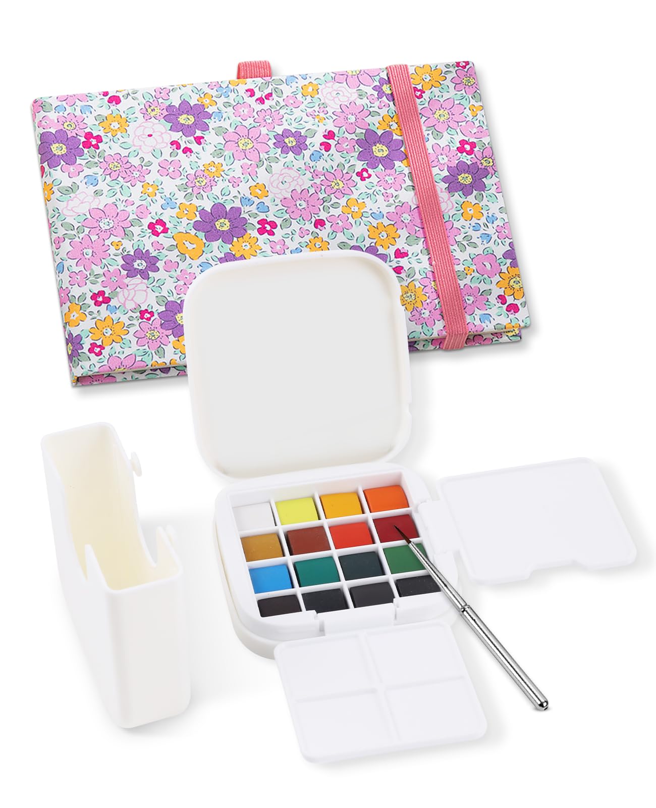 hommova Mini Watercolour Set, Portable Pocket Palette with Sketchbook and 16 Colour Watercolour