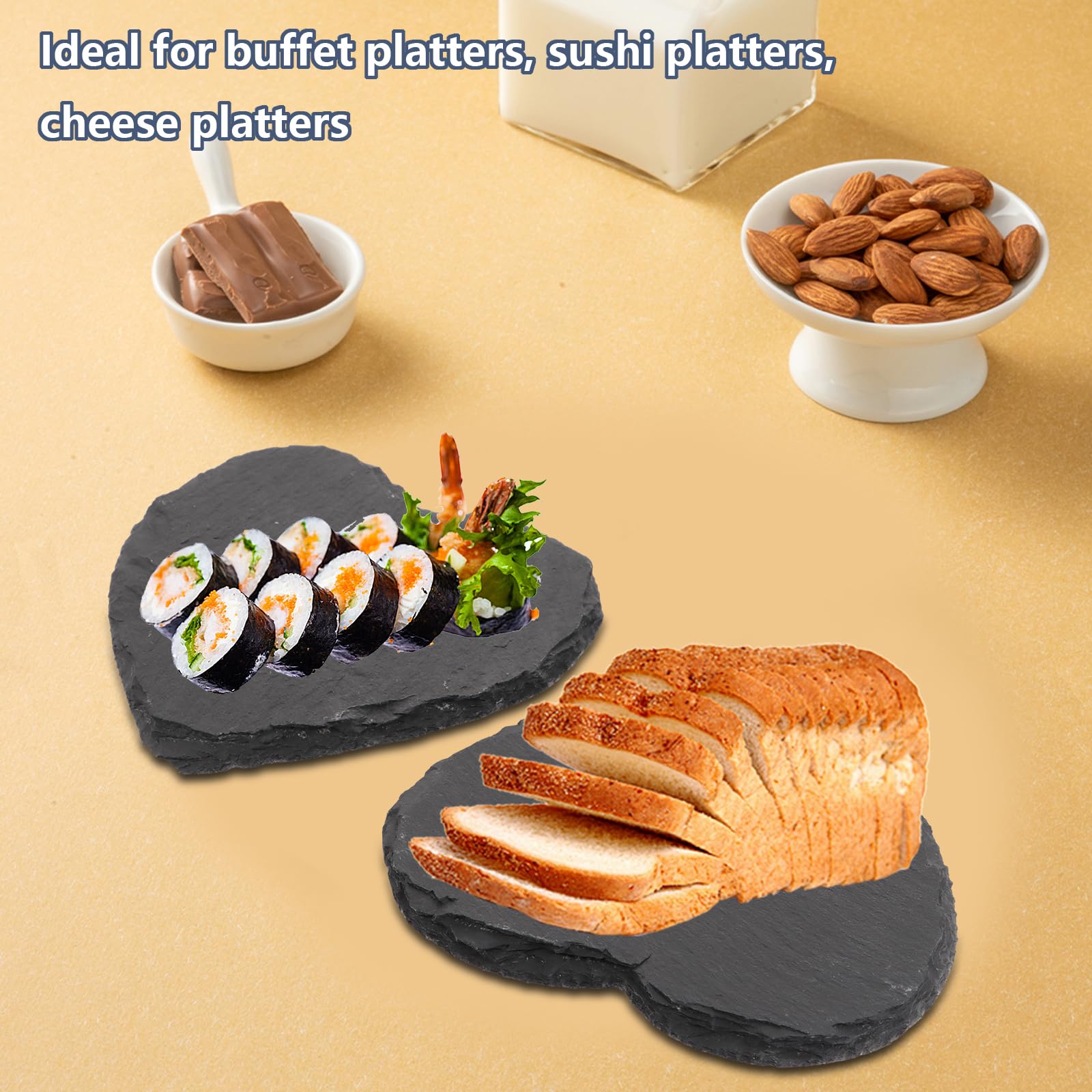 10 Stück Schiefer Untersetzer 10x10, Schieferplatte Herz Klein mit Kreidestift, Herz geformt Natur Schieferplatte, Servierplatten aus Schiefer für Sushi, Käse, Hochzeit, Valentinstag
