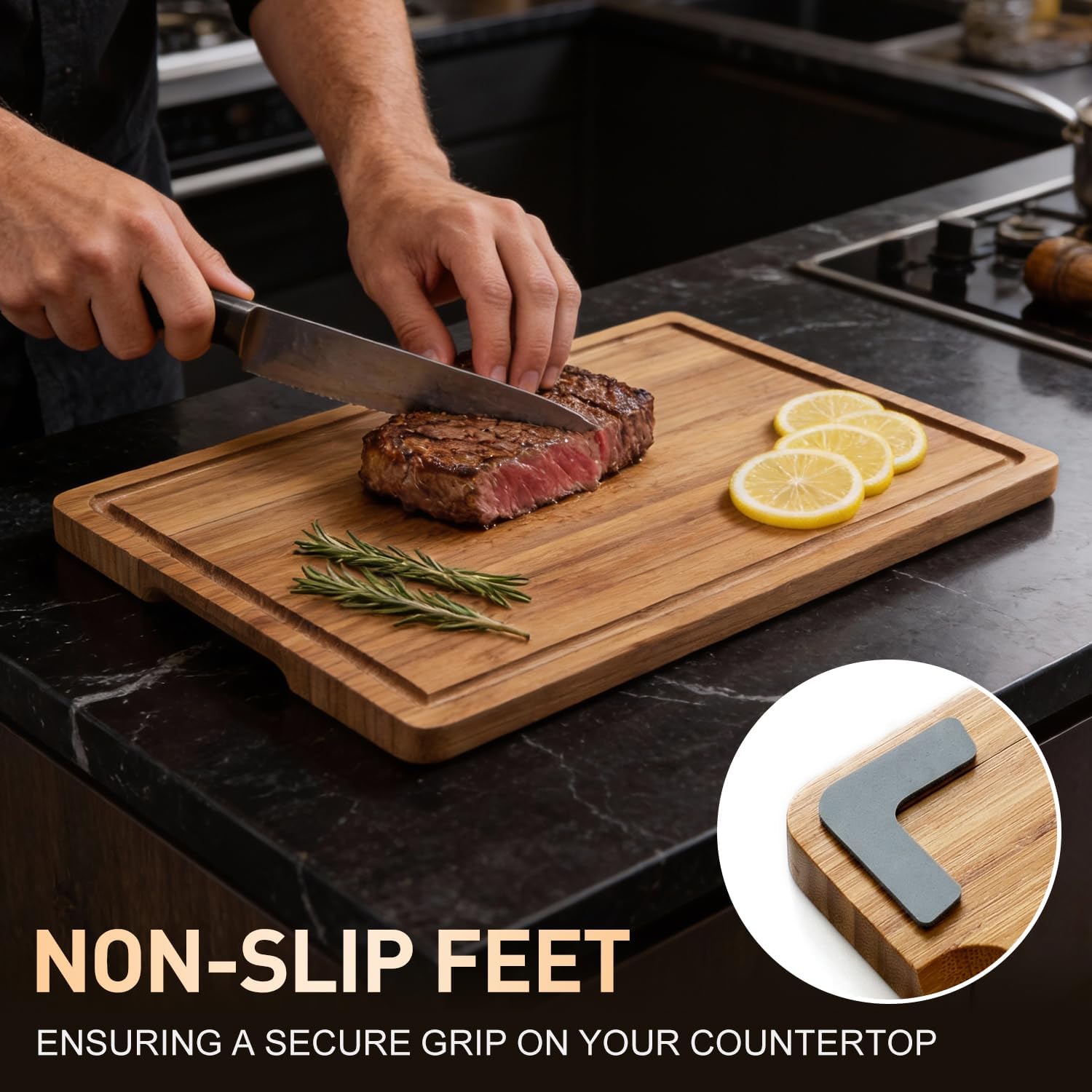 3 Pack Bamboo Cutting Board Set with Non Slip Solid Wood Cutting Boards Non Toxic Chopping Board for Kitchen Small Cutting Board Non Plastic Charcuterie Boards Meat Healthy Bread Cutting Board Sets