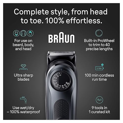 Miniatura 3 de Braun Kit de afeitado todo en uno para hombre Serie 5 5490, 9 en 1 para barba, cara, nariz, recortadora de oídos, cortapelos, peluquería corporal y