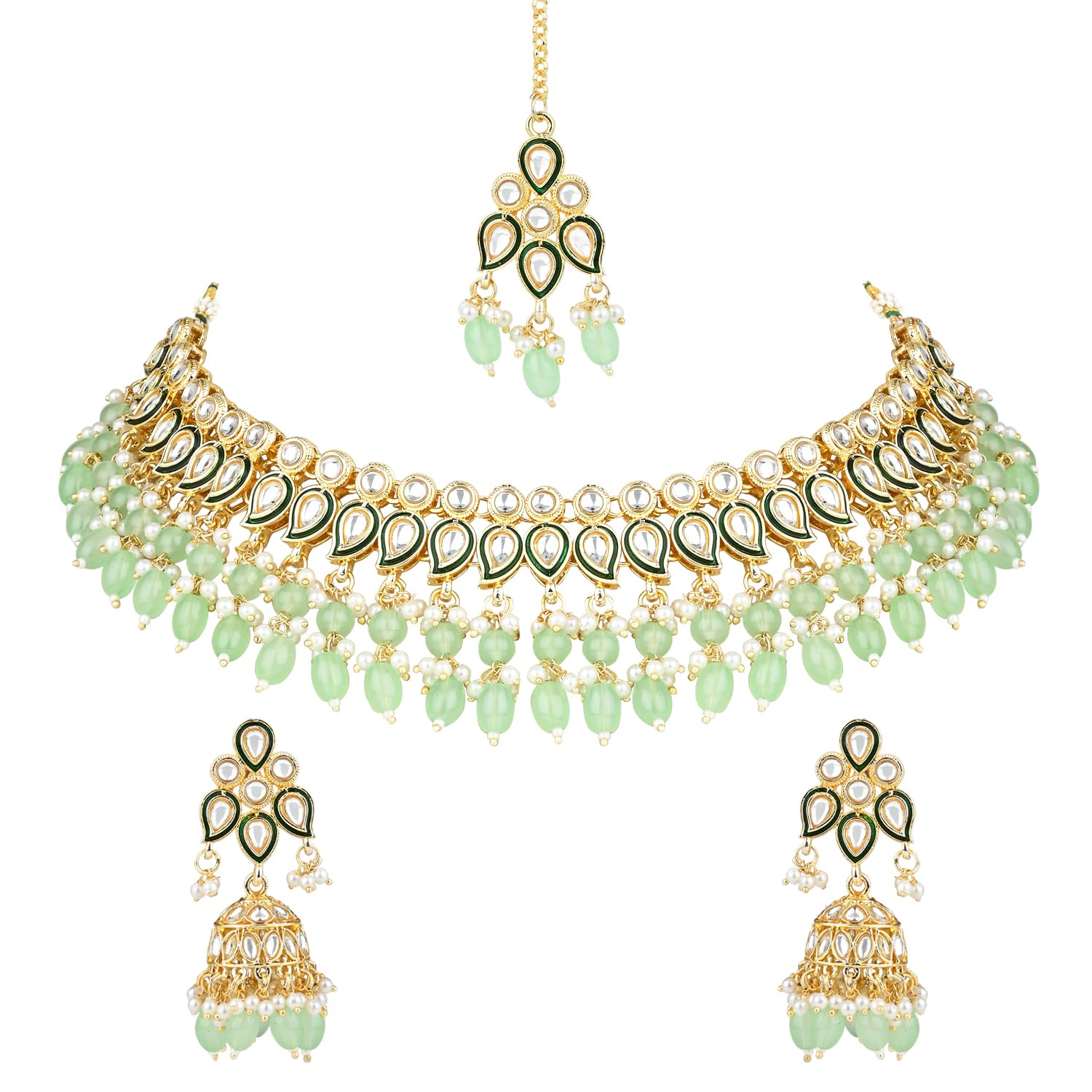 I Jewels Gold Plated Traditional Kundan Pearl Meenakari Choker Necklace Jewellery With Jhumka Earrings Set For Women/Girls (K7263G) (B0CQXMHDHD) Amazon Price History, Amazon Price Tracker