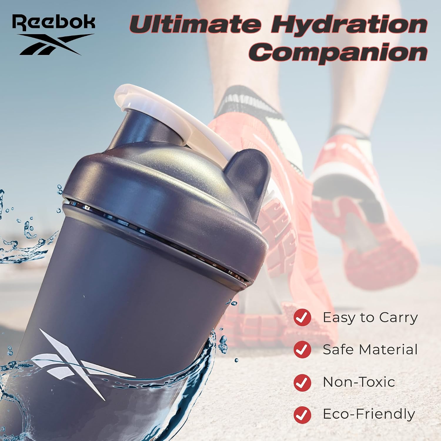 Reebok Athletic Shaker - 17oz Protein Bottle - Gym, Running, Hiking - BPA Free (Blue) image 5