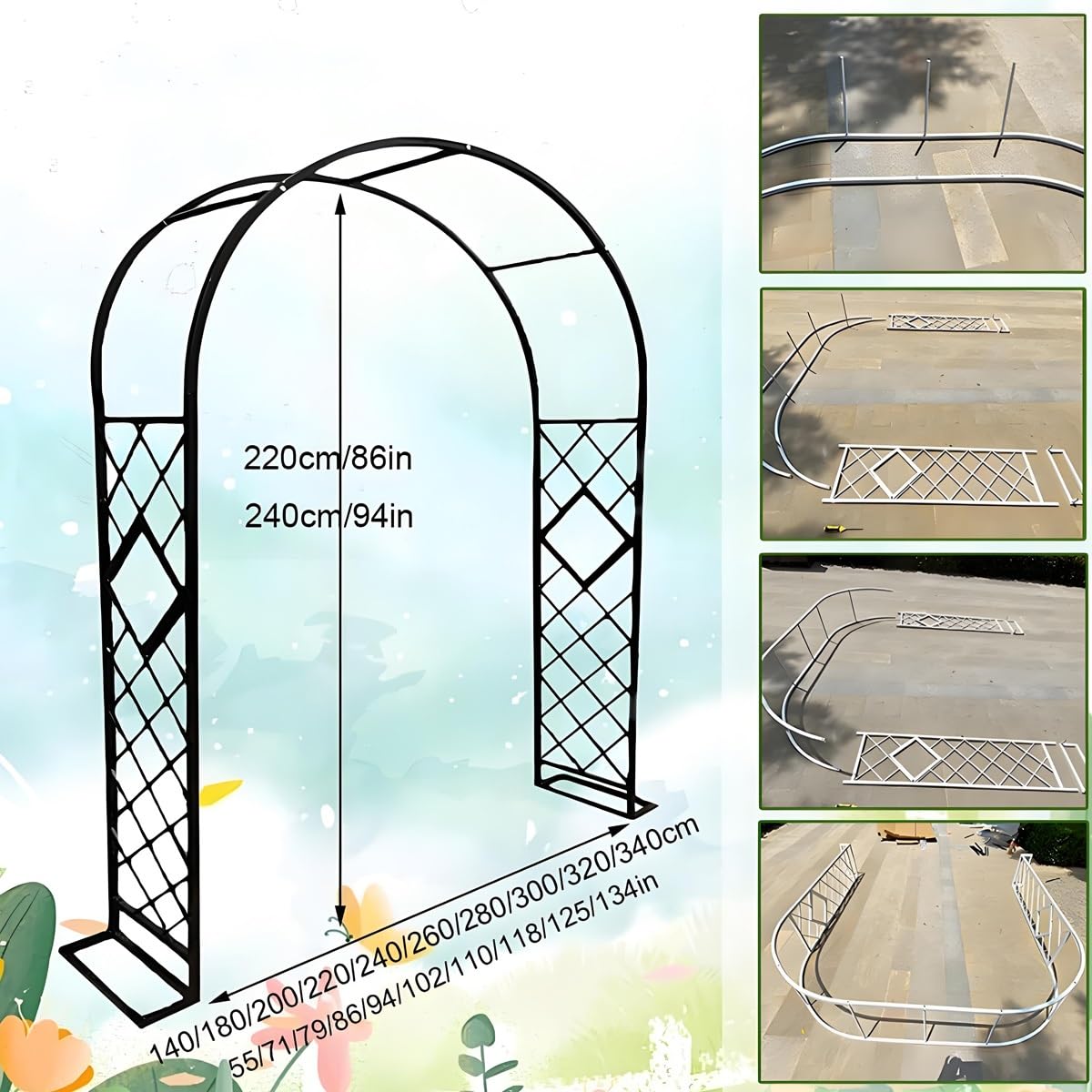 Ciężki du stalowy łuk kratowy ogrodowy, 1,80 m x 2,40 m, podpórka do roślin pnących, na wesela, przyjęcia i dekoracje podwórka, solidna altana do użytku w ogrodzie i w ogrodzie