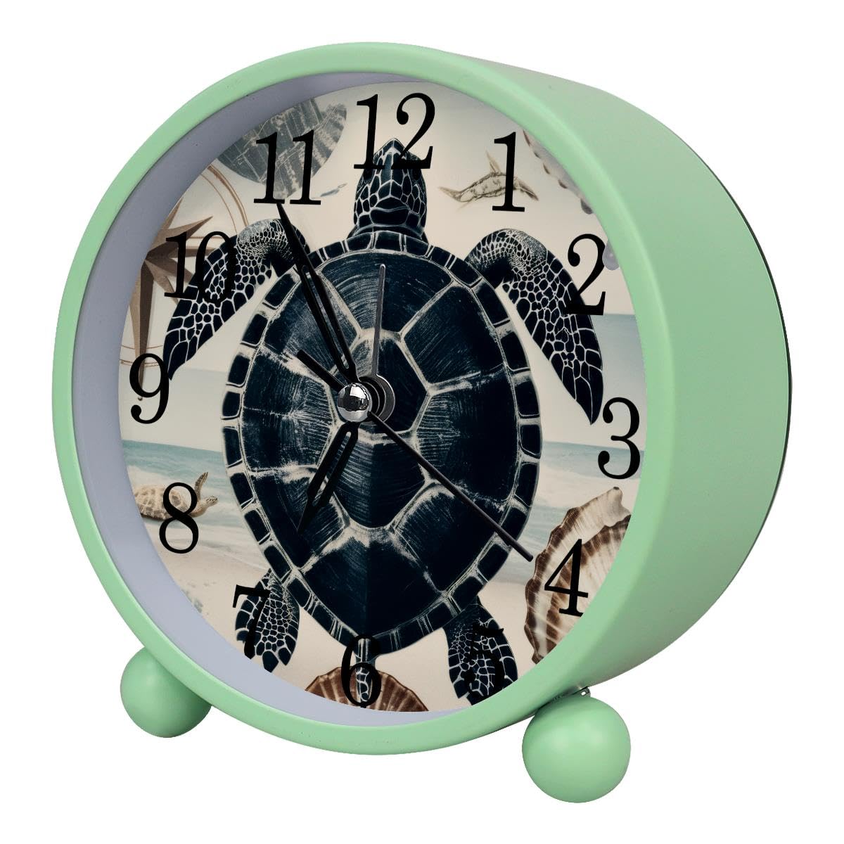 Alarm Clock Vintage Sea Turtle, Silent Non-Ticking with Night Light
