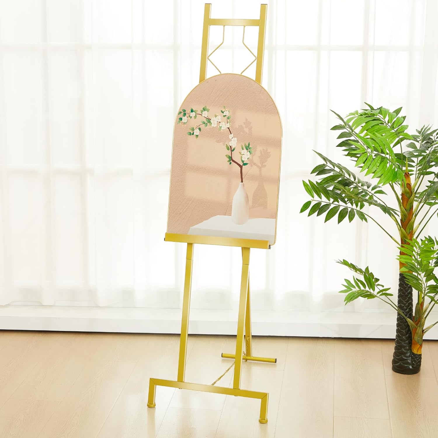 Zonon 2 PCS 57" H Frame Gold Easel Stand for Wedding Signs, Posters, Portable Artist Easel for Painting Canvas, Metal Display Holder for Home and Office Large Adjustable 4 Tier Floor