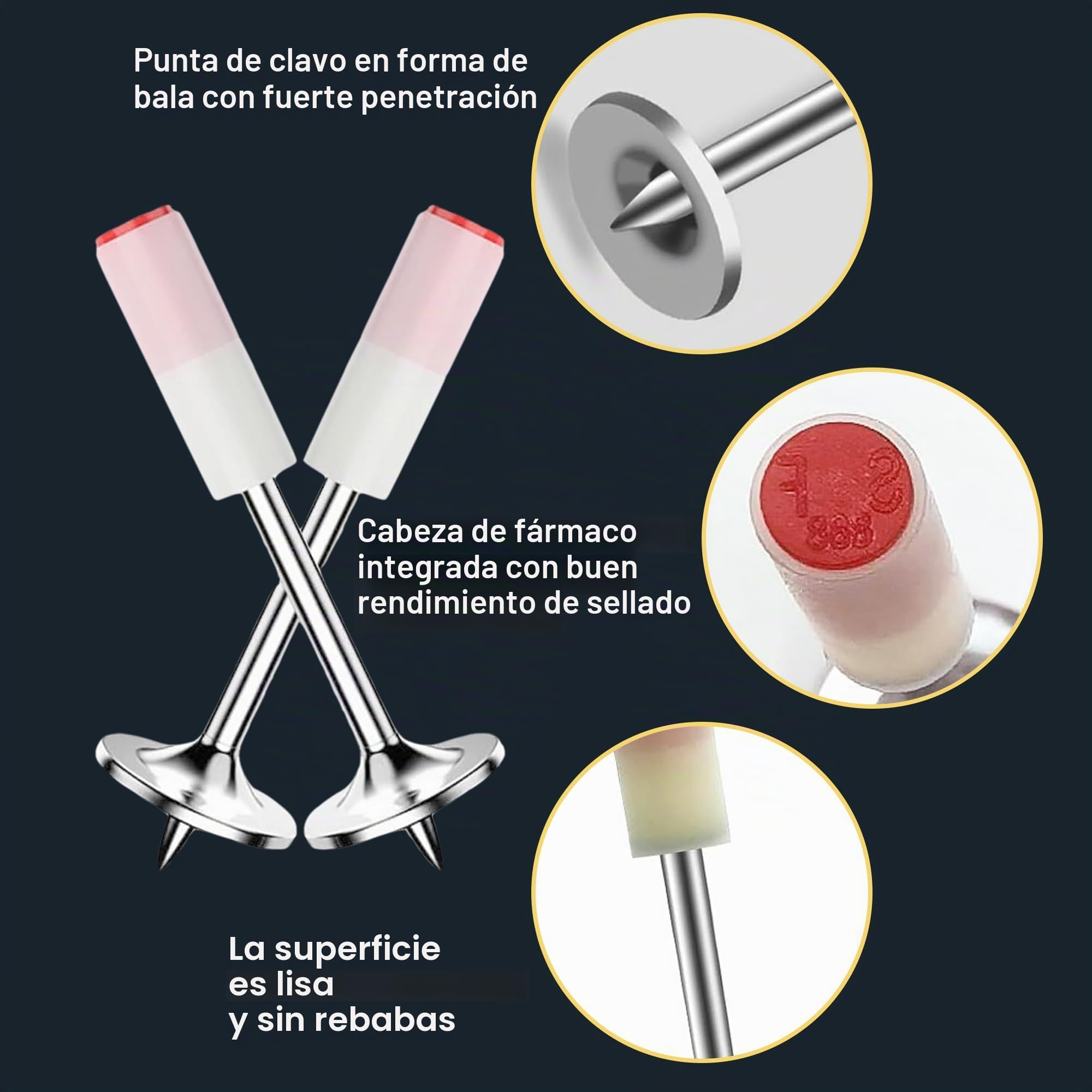 100 clavos redondos de acero endurecido, 7,3 mm, pistola de clavos, dispositivo de disparo de clavos, mini perno, clavos para pared de hormigón, techo de linóleo y techo de hormigón, canaleta de