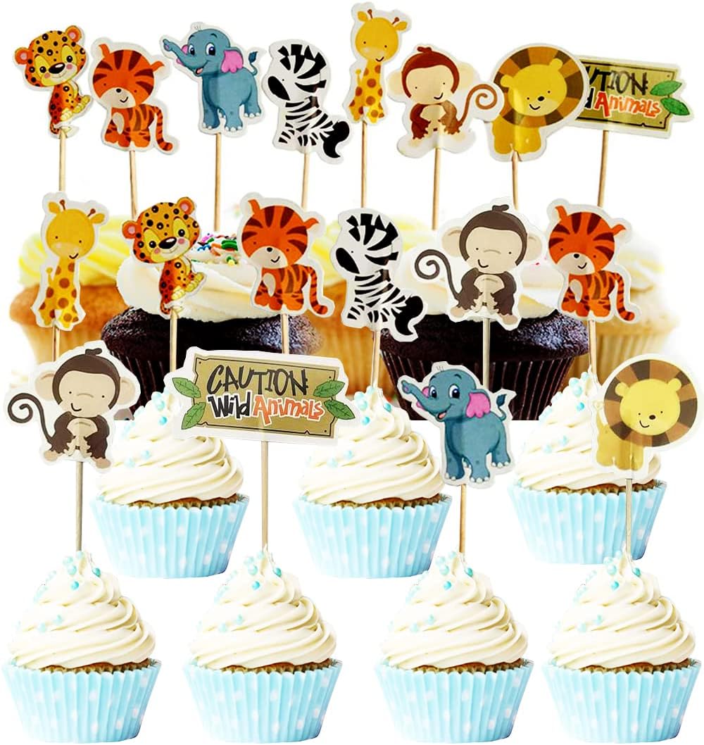 48Pcs Animal Safari Jungle Zoo Cupcake Toppers Wild Animal