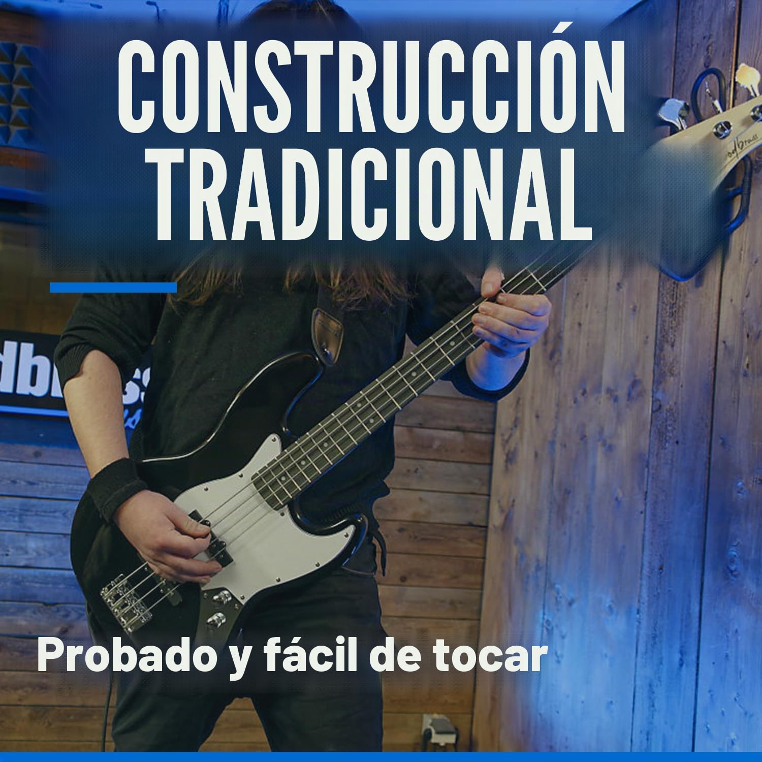 Bajo eléctrico Woodbrass JB100 negro - Guitarra baja versátil para principiantes, cuerpo de madera JB Tilo americana - Estilo rock, pop, funk, country, hard, metal