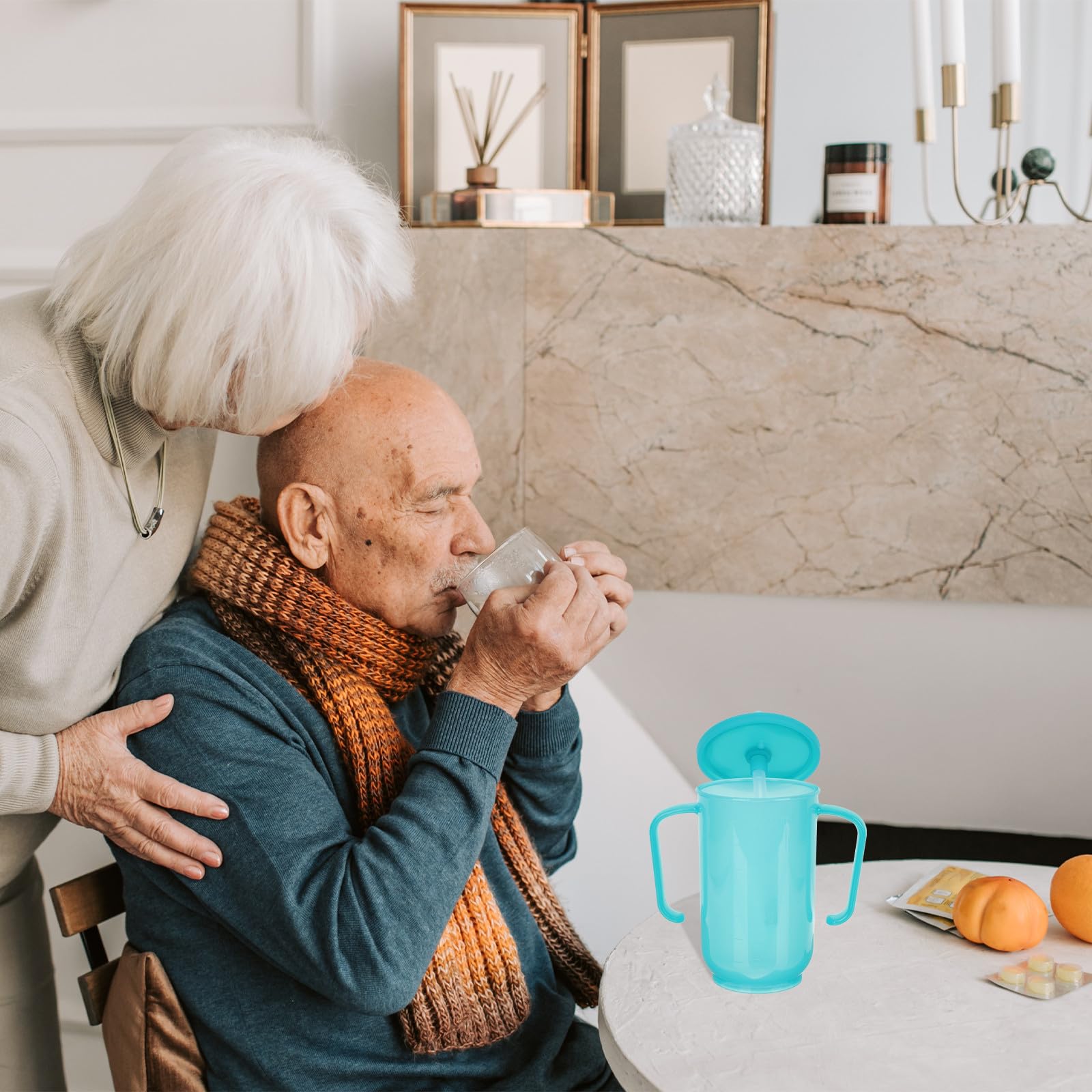 CRAFTHROU Vaso para Alimentación Líquida Doble Asa y Plástico Resistente, Fácil de Agarrar, Adecuado para Pacientes Postrados en Cama y Personas Mayores