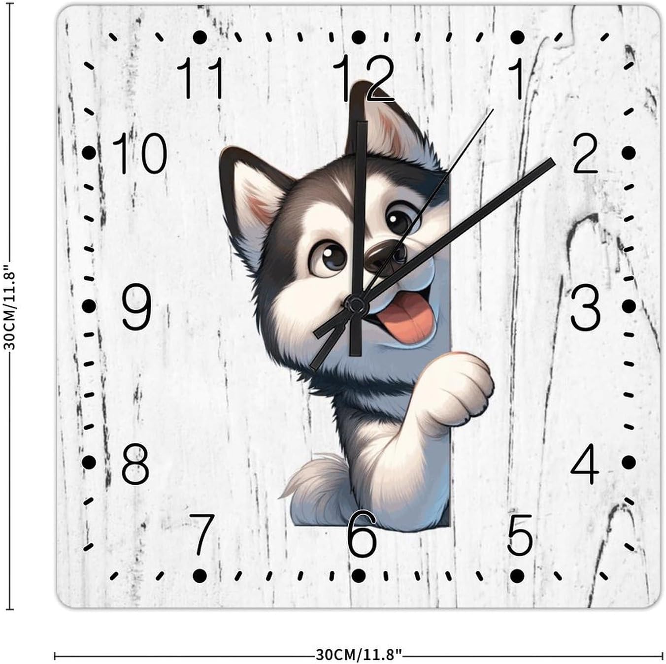 Siberian Husky Dog Peeking ASquare Corner Clocks Siberian Husky Wood Clocks Battery Operated Square Wall Clock Gift for Dog Owner Wall Clock for Dinning Living Room 12x12in