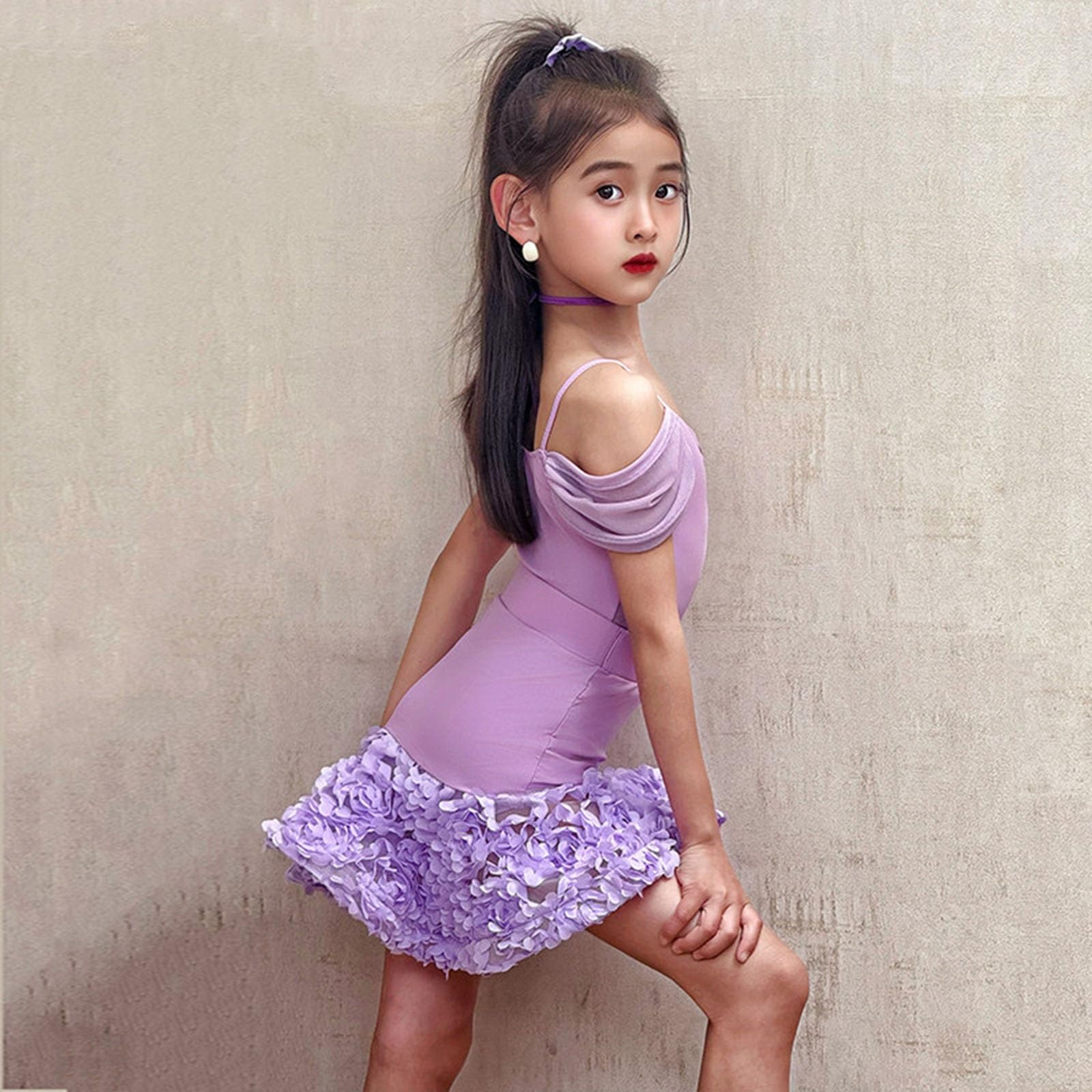MEECHI Vestido De Baile Latino con Flores 3D For Niña Traje De Actuación