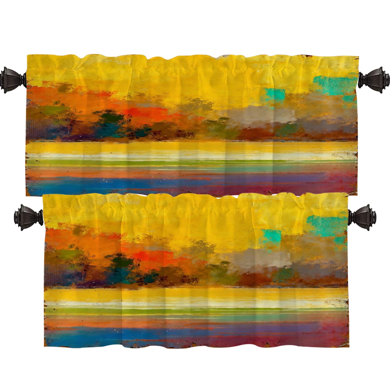 Shrahala Brown Abstract Grunge Kitchen Valances, Red Texture Half Window Curtain Window Treatment Multilayer Polyester Blackout for Living Room