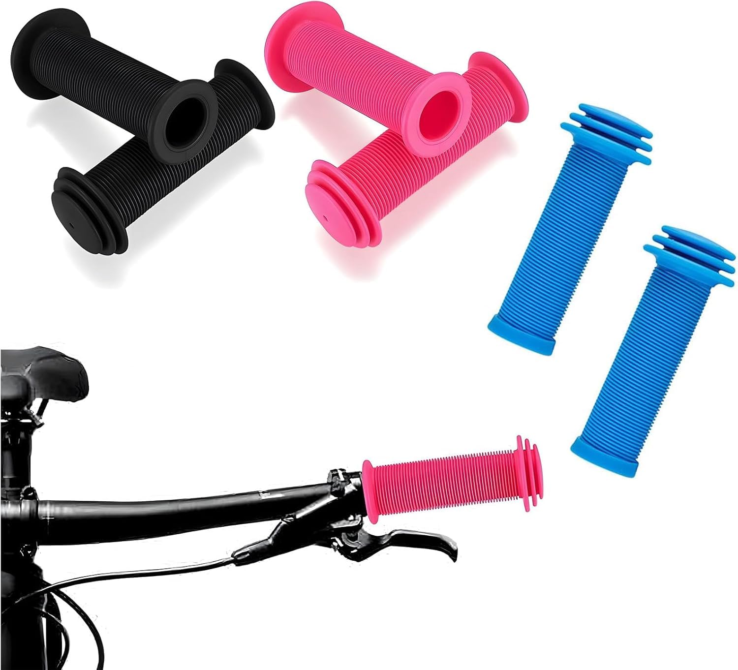 X spring Bicycle Handlebar Grips, 3 Pairs 22mm Non-slip Rubber Bikes Grips, Bicycle Grips, Short Bicycle Handlebar Grips for Children Standard Bmx Mountain Bikes Bicycle for Toddler Boys and Girls