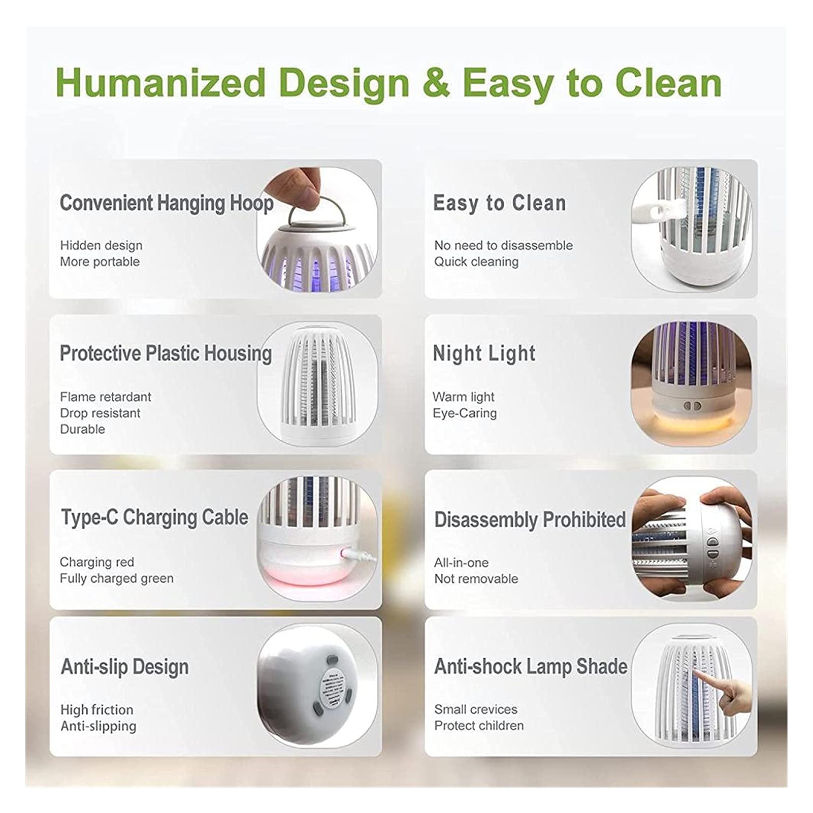 Lámpara portátil para Matar Mosquitos, exterminador de Insectos, Repelente de Moscas eléctrico con luz Nocturna, trampas para Control de plagas para Repelente de Insectos en Interiores y Exteriores