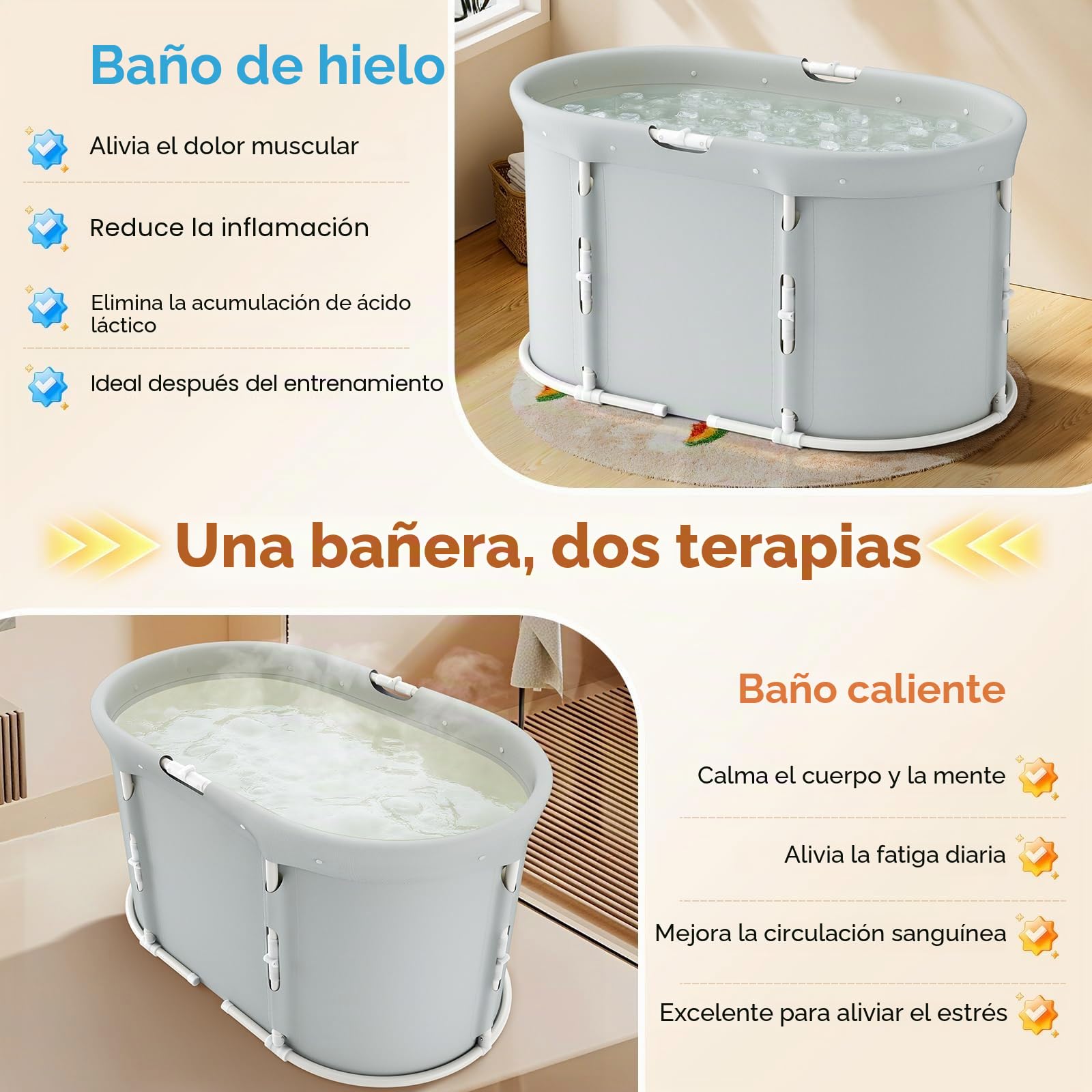 Bañera portátil plegable para ducha, bañera plegable para adultos y niños, bañera independiente para baño caliente y baño de hielo ((bañera plegable ovalada))