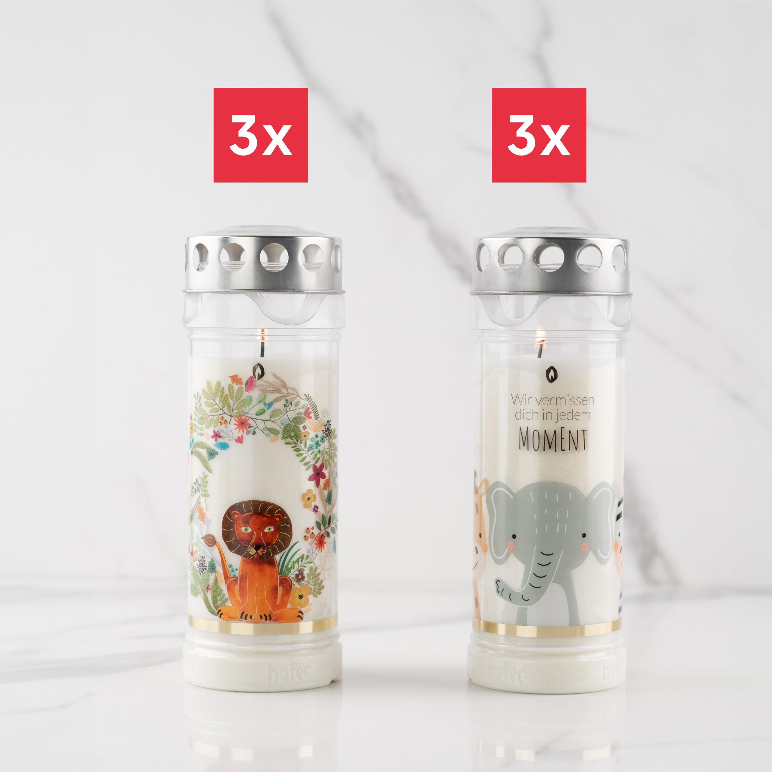 Hofer Grafkaarsen, 7 dagen brandduur, het origineel, regenbestendig, met deksel, graflicht, begraafplaatskaarsen met motief en spreuk, kaarsen voor grafdecoratie, set van 6 Hofer Grafkaarsen, 7 dagen brandduur, het origineel, regenbestendig, met deksel, graflicht, begraafplaatskaarsen met motief en spreuk, kaarsen voor grafdecoratie, set van 6