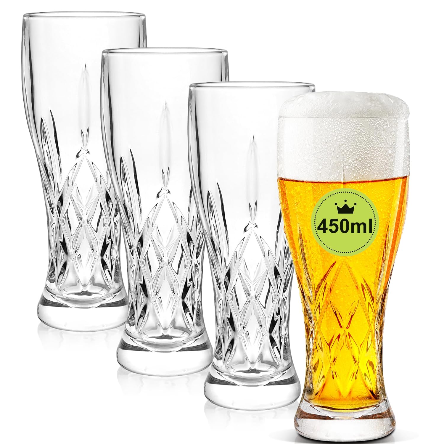 AXIM Beer Glasses Set, Crystal Craft Beer Pint Glass, Pilsner Beer Mug,Bar Glassware Drinking Glasses for Home Kitchen Entertainment (4 Pcs/450ml)