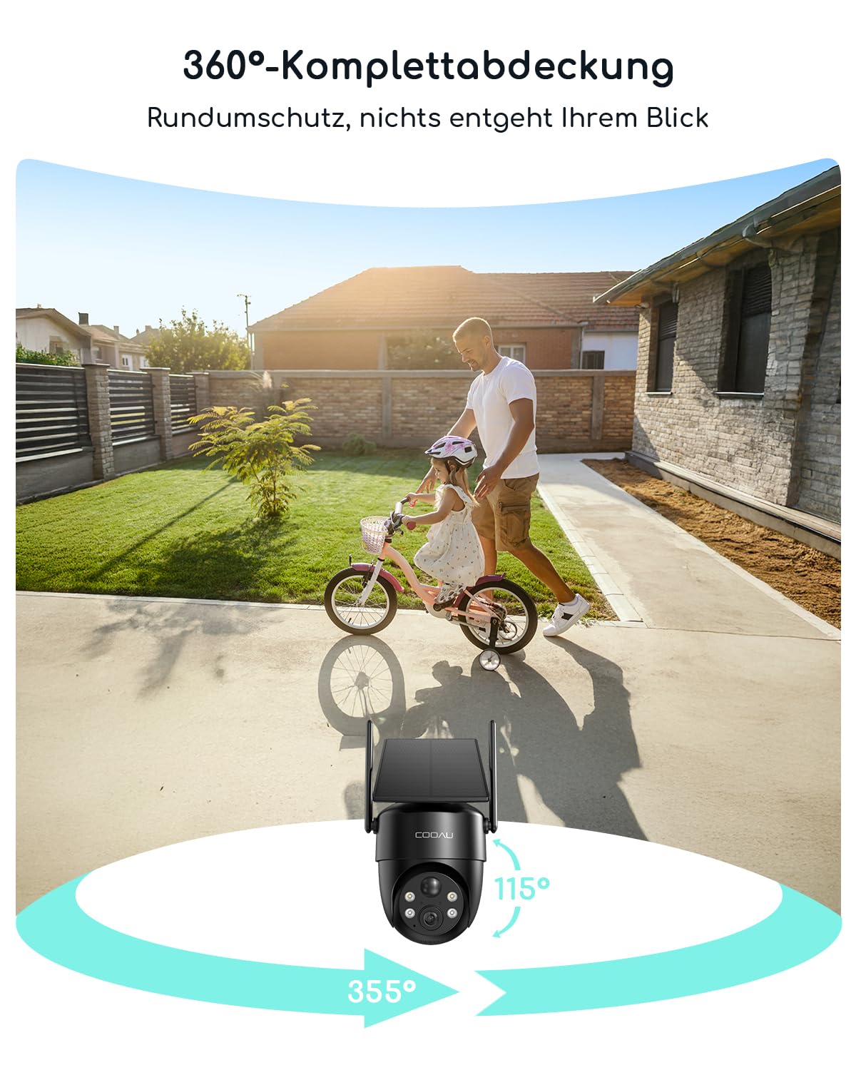 COOAU Überwachungskamera Aussen Akku Solar-2K Outdoor WLAN Kamera Überwachung Aussen mit Kabellose Installationsfreie Solarpanel, KI-Erkennung, 360°-Überwachung, Farbnachtsicht, Zwei-Wege-Audio