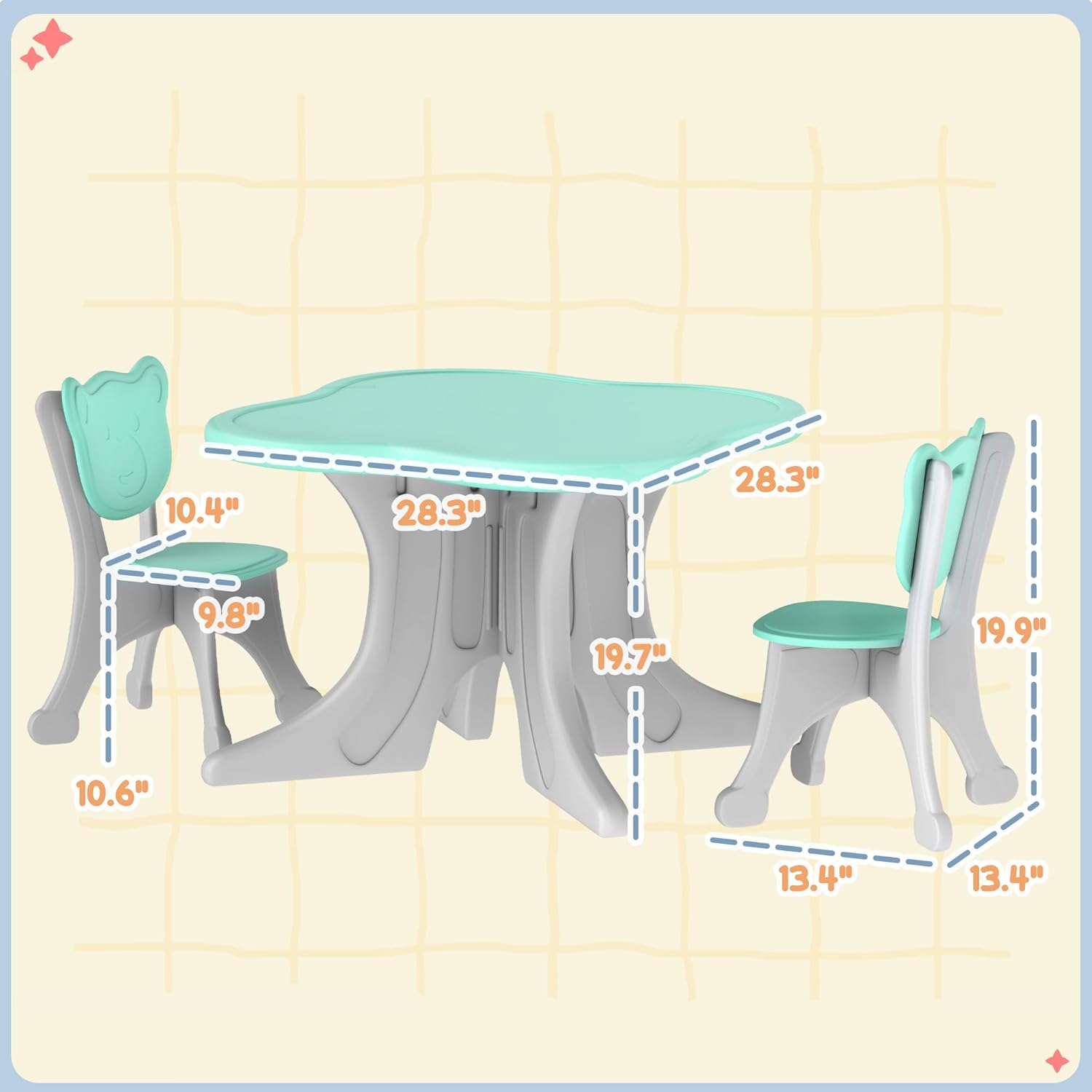 Qaba Kids Table and Chair Set, 3 Piece Plastic Baby Activity Table, Toddler Art Table for 3-6 Years Old, Light Blue