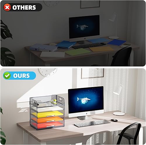 Miniatura 4 de Lavatino Organizador de archivos de escritorio de 5 bandejas, organizador de bandejas de cartas de malla con asa, organizador de archivos de