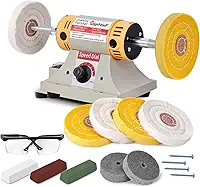 Polidor de joias versáteis e amortecedores para moedor de bancada - Ideal para trabalhos de polimento e acabamento de joias, com 6 rodas de pano, 2 rodas de fibra abrasiva, vidro de segurança