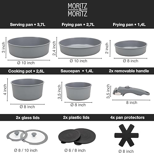 Miniatura 2 de Juego de utensilios de cocina antiadherentes de aluminio fundido de 15 piezas, ollas y sartenes apilables con asas extraíbles, revestimiento de