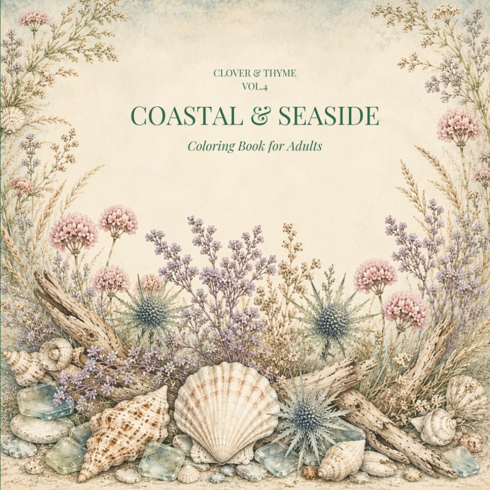 Coastal & Seaside Coloring Book for Adults: Cottagecore Shore Illustrations: 45 Rockpool & Coastal Nature Designs for Relaxation and Creative Calm ... Vol. 4) (Clover & Thyme Coloring Series)