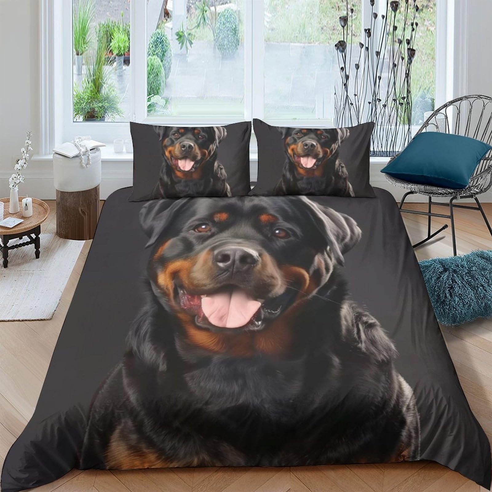 Ctjqhvkz Style-4 3D Printed Rottweiler Dog Fitted Sheet Microfiber Soft Breathable Pet Portrait Bed Cover For Bedroom Dorm Decor Single（135X200cm）