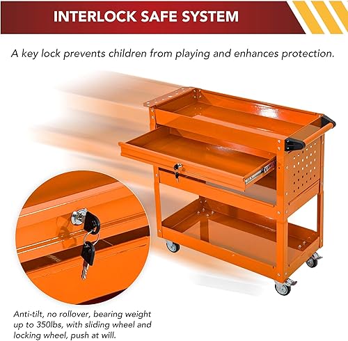 Miniatura 10 de SUN & SUMMER Caja de herramientas con ruedas, caja de herramientas rodante de 3 niveles con ruedas de capacidad de 330 libras, carrito de servicio