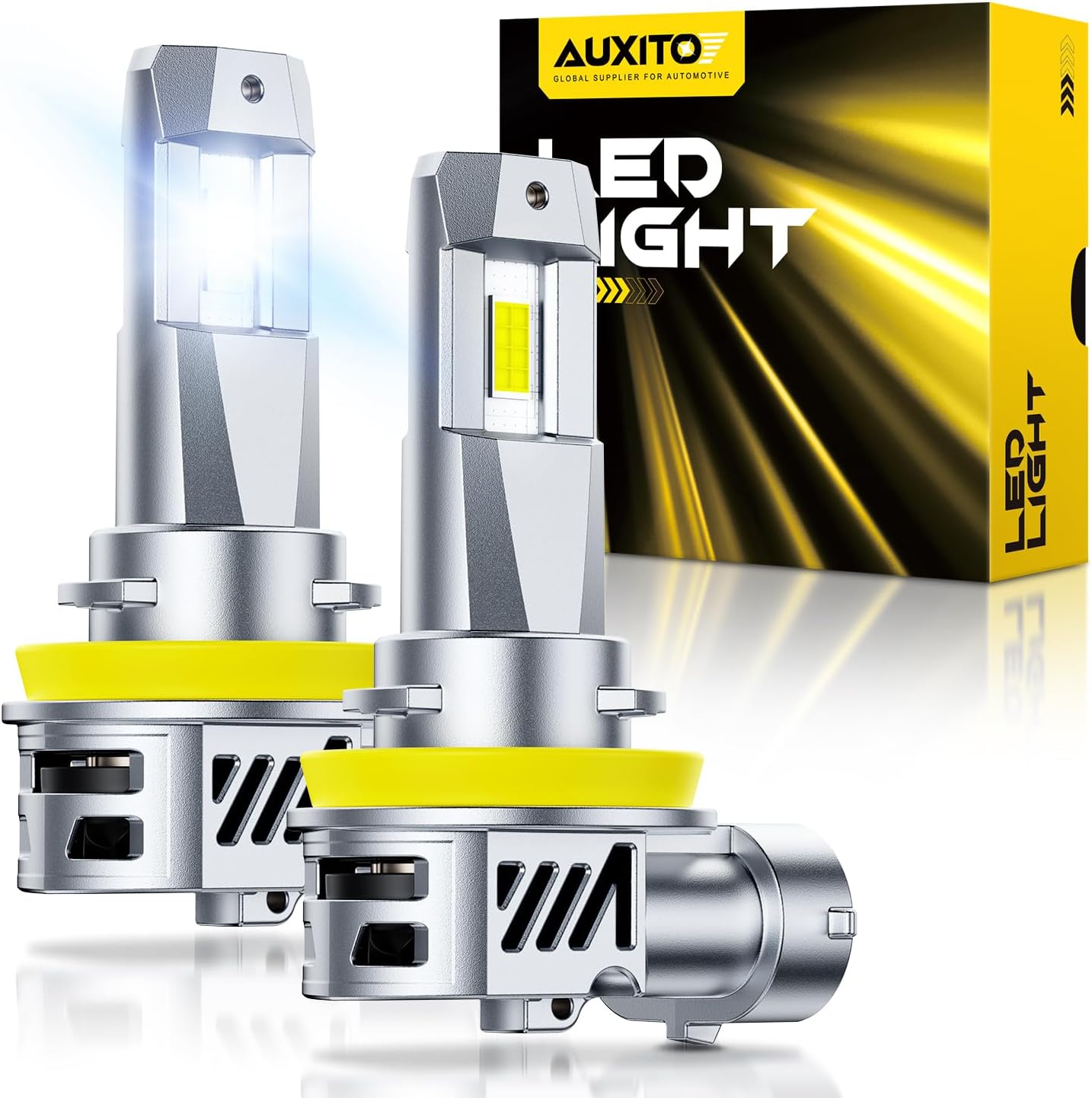 AUXITO H1 Bulb, 6500K Ultra White 6X Increased Brightness, Pack of 2 | Precision 1:1 Mini Design, Simple Plug Play Installation, Stable Illumination, 99% Vehicles Supported