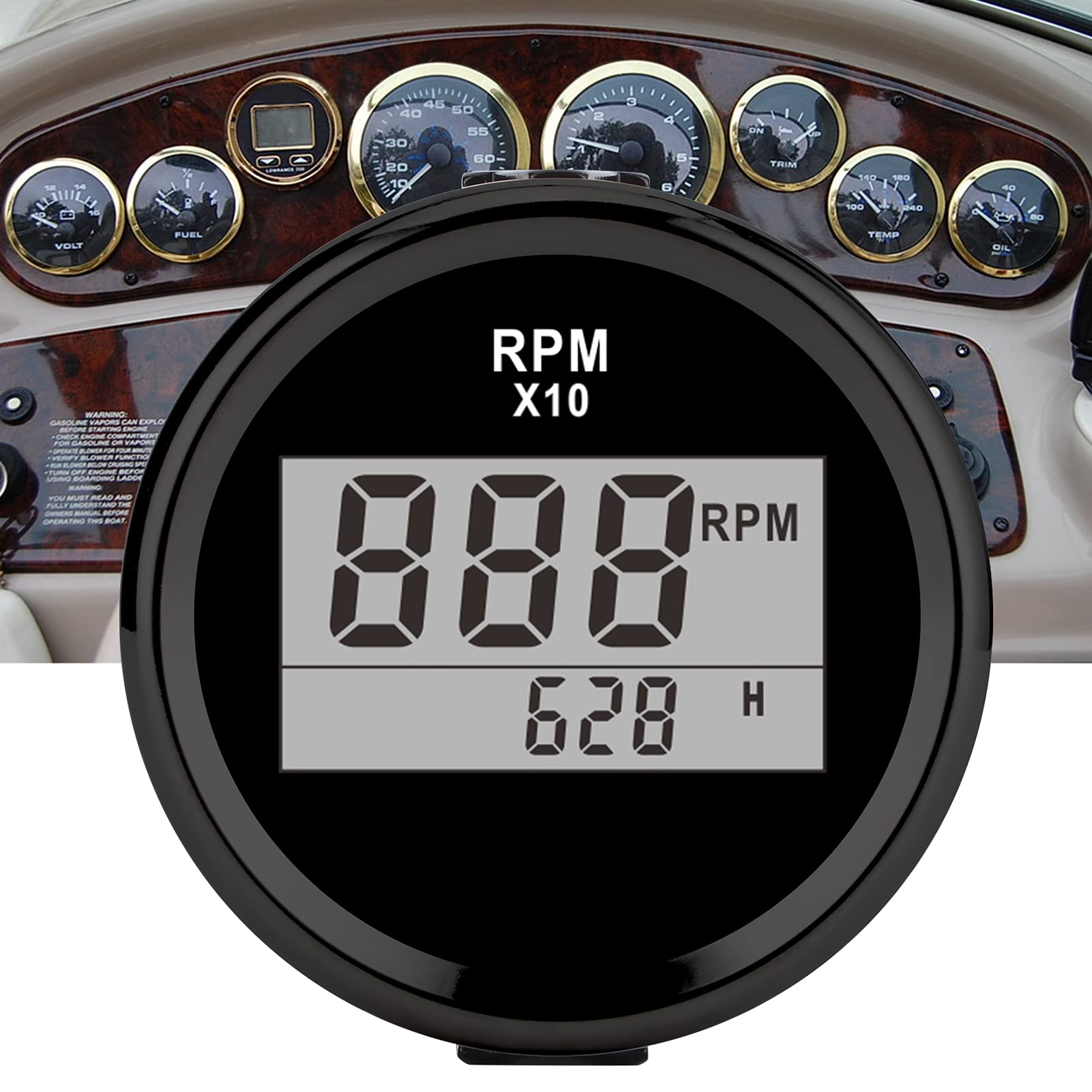 Tacómetro Medidor Digital 0-9990RPM IP67 9-32V 52mm 2 Pulgadas Pantalla LCD para Coche Camión Barco