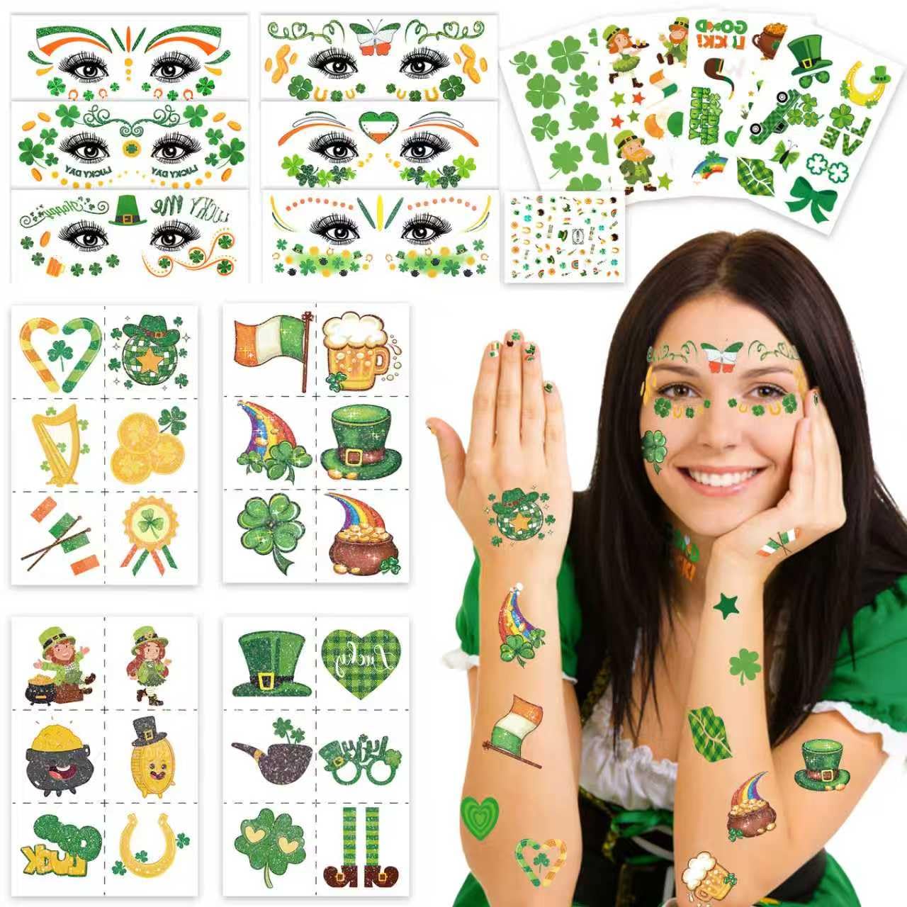 St. Patrick's Day Glitter Temporary Tattoos Kit | Fun Party Favors