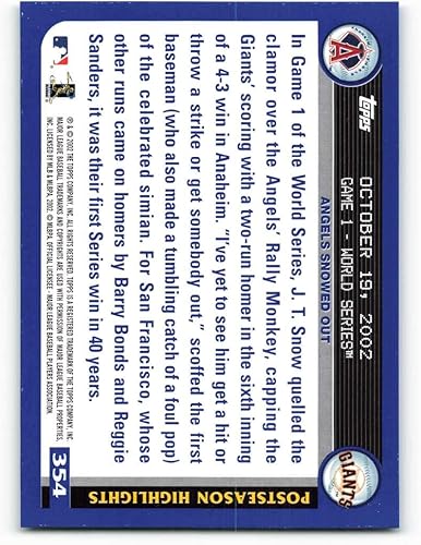 Miniatura 2 de 2003 Topps #354 J.T. Snow HL NM-MT San Francisco Giants Baseball