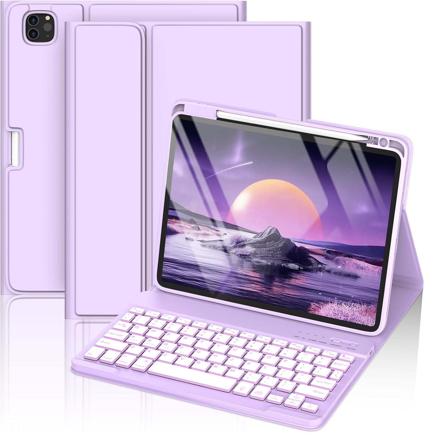 COO for iPad Air 11-inch Case with Keyboard (M3/M2, 2025/2024) & iPad Air 5/4th Gen (2020/2022), 7-Color Backlight, Folio Cover with Pencil Holder for iPad Pro 11 (4th/3rd/2nd/1st Gen) - Light Purple