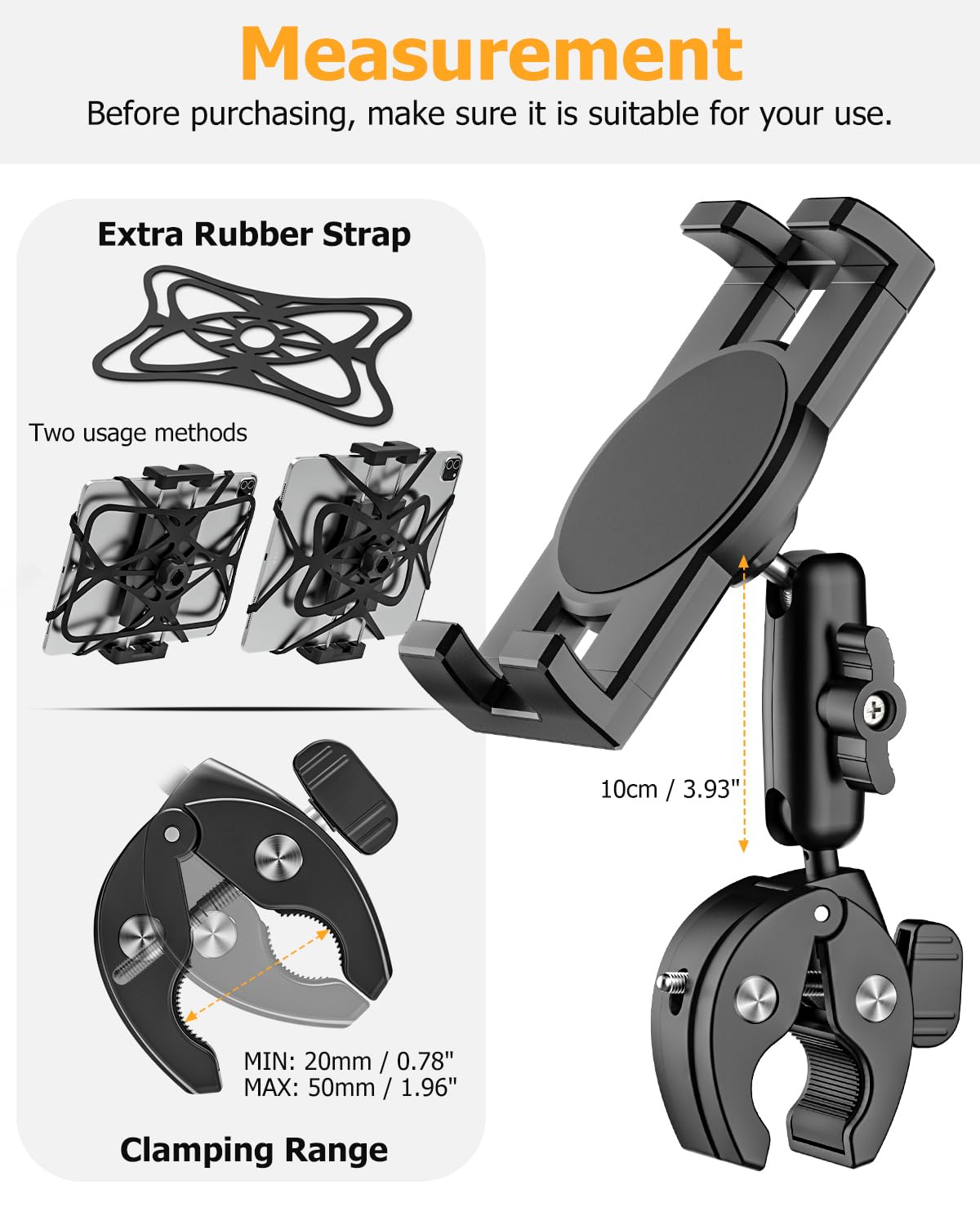 Support Tablette Tracteur Guidon avec Bras Métallique Réglable | Anti-Vibration - Fixation Tablette sur Tube Barre Pôle pour Excavatrice Chargeuse pour iPads, Téléphones, 4-13"