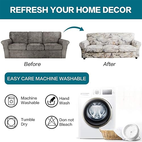 Miniatura 5 de KRFOONN Fundas elásticas de 3 piezas para sofá de 2 plazas con estampado con 2 fundas de cojín separadas para cojines de asiento, fundas de sofá