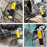 Vista 7 de UTOOL Pistola de engrase, 8000 PSI Juego de pistola de engrase resistente con carga de 14 onzas, manguera flexible de resorte de 18 pulgadas, 2