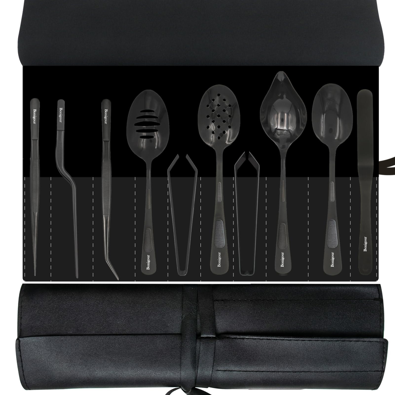 Set di 11 utensili da cucina in acciaio INOX, kit di utensili da chef, utensili da cucina professionali, nero, arte culinaria modernista