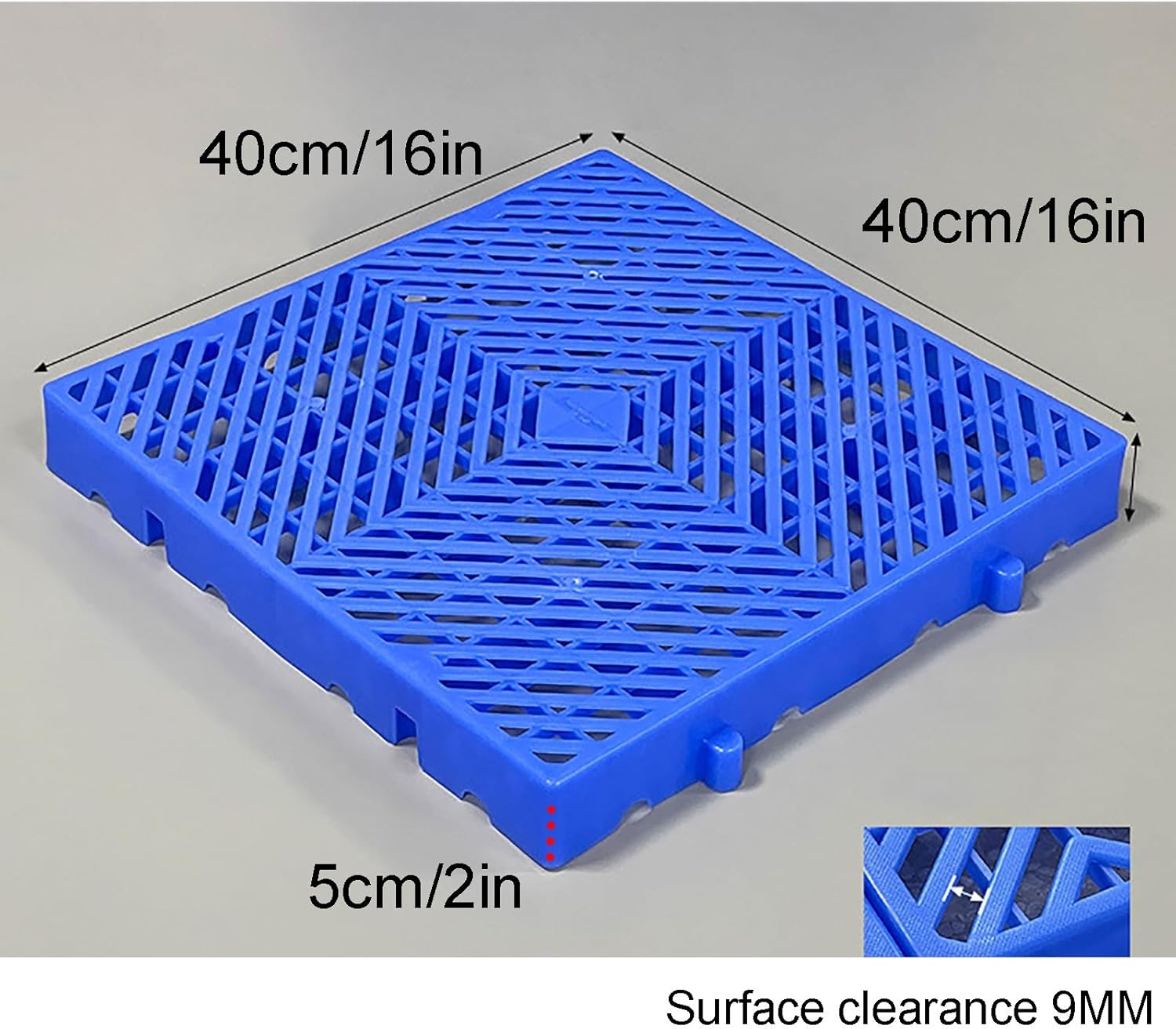 6 Pcs Blue Plastic Pallets Interlocking Pallet with Breathable Grids Waterproof Floor Pallets for Garages Basement Supermarket Indoor and Outdoor(40x40x5cm)