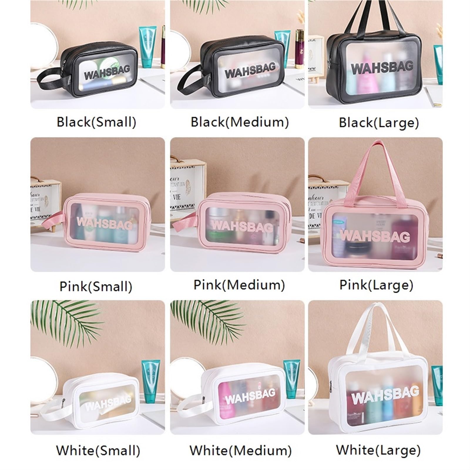 Multifunktions-Kosmetiktasche Große transparente, wasserdichte Kosmetiktasche, tragbar, for unterwegs, Mehrfarbig, mehrere Größen(Black,S)