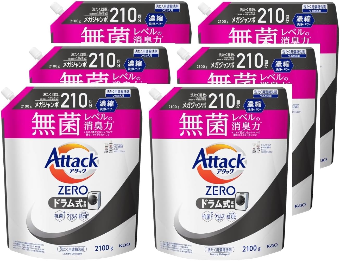 【まとめ買い】[6個セット] アタックZERO ドラム式専用 つめかえ用 2100g
