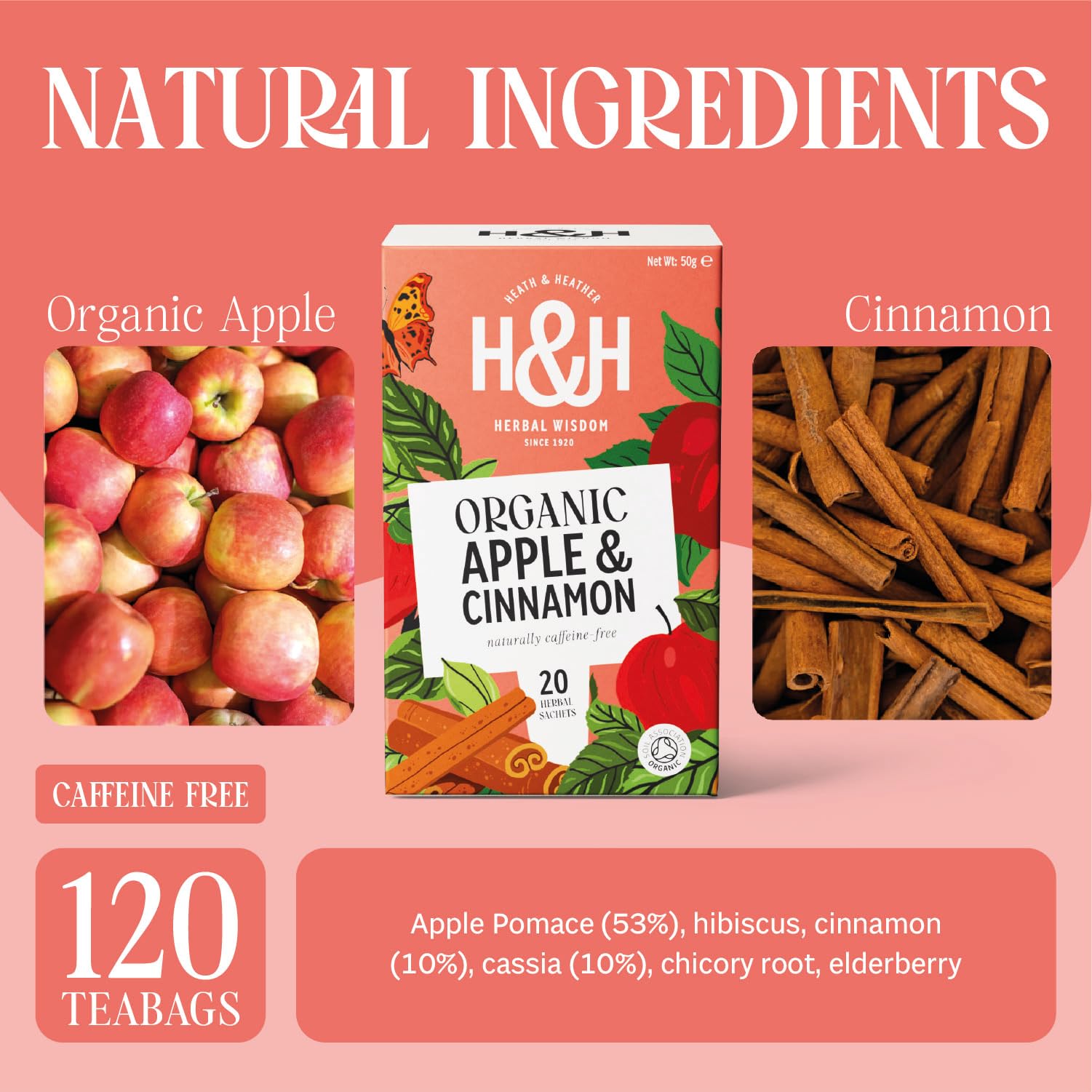 Heath & Heather - Organic Apple & Cinnamon Tea • Warming Fruit & Spice Infusion • Naturally Caffeine-Free • Vegan • Comforting & Aromatic • Multipack 6 x 20 Boxes (120 Tea Bags) — view 2