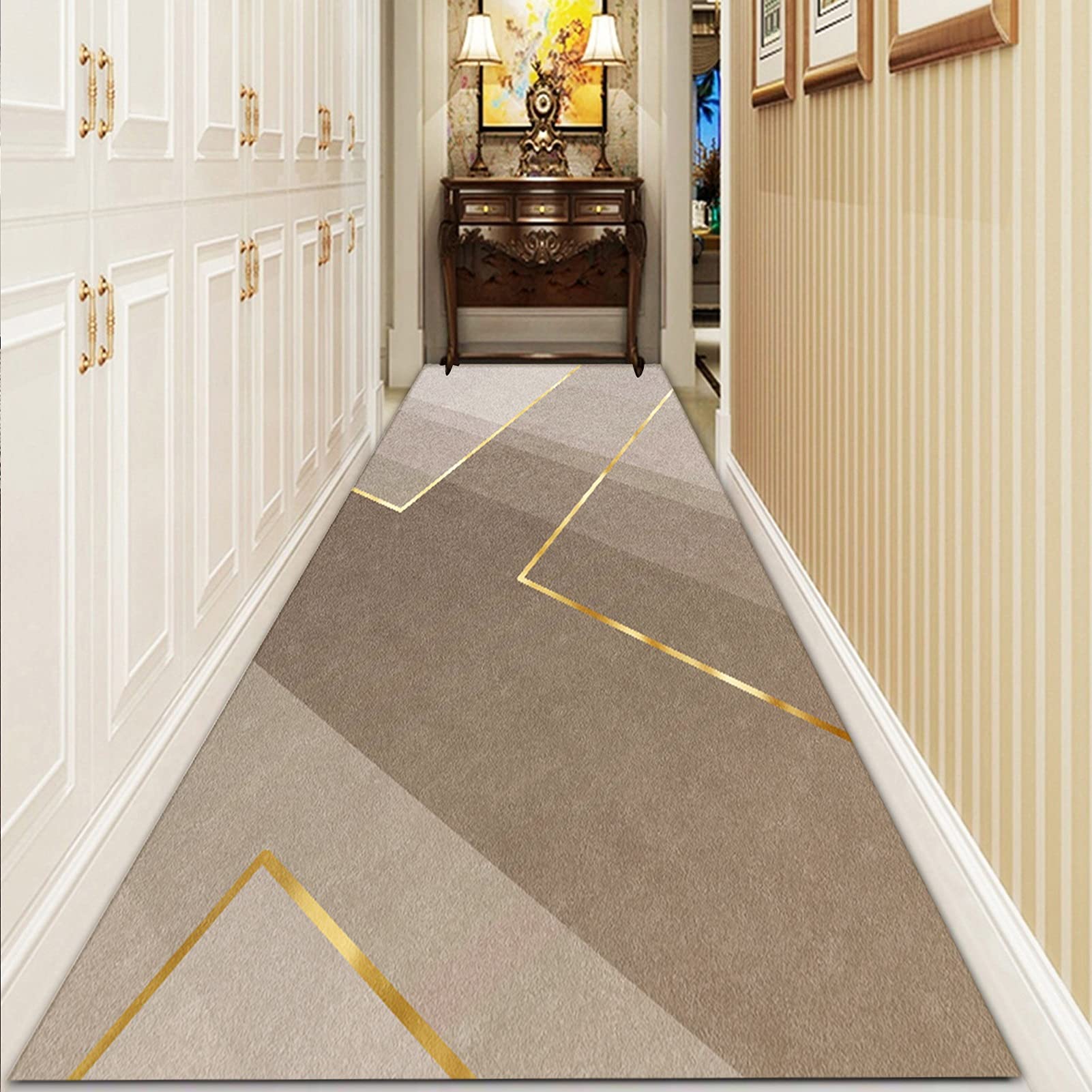 YJRBZ Khaki Hallway Carpet Runner Non Slip Washable, Runner Rug for Kitchen Hall Stairs, 100cm 1.5m 2m 250cm 300cm 4m 5m 6m Long Carpets (Size : 100x300cm/3.3ftx9.8ft)