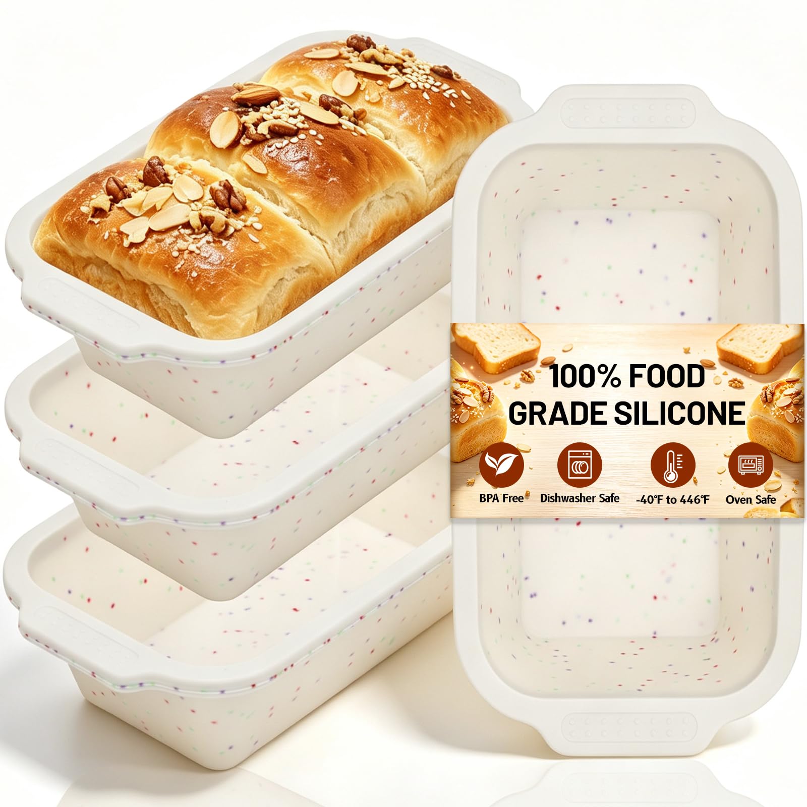 4 Pack Silicone Loaf Pan, Metal Reinforced Bread Pan Small Bread Pans