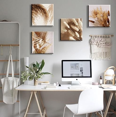 Miniatura 4 de BLINFEIRU Lienzo botánico bohemio para pared, decoración moderna y neutra de otoño, decoración de pared de granja, plantas secas y florales,