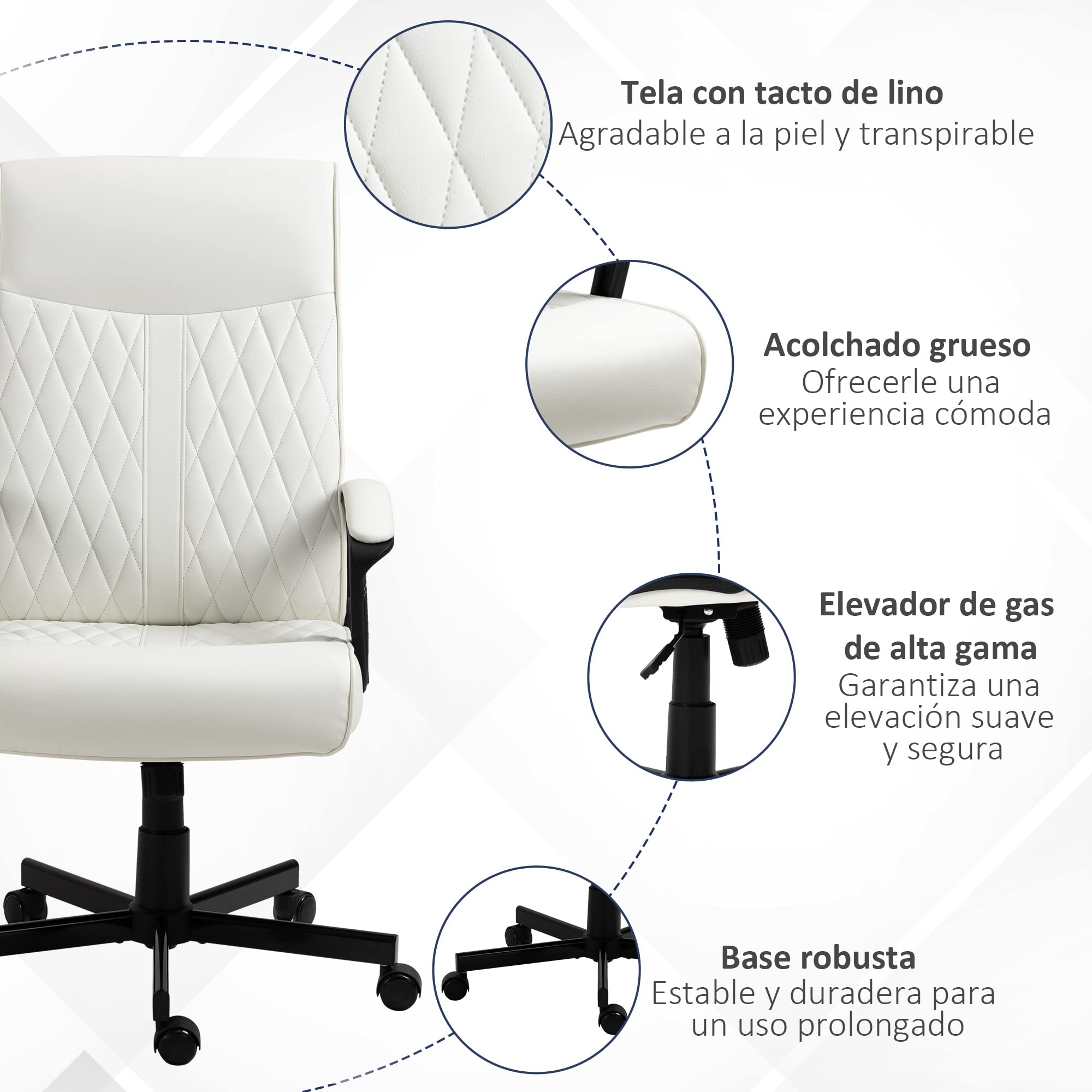 Vinsetto Silla de Oficina Giratoria 120 kg 65x72x102-112,5 cm Blanco Roto
